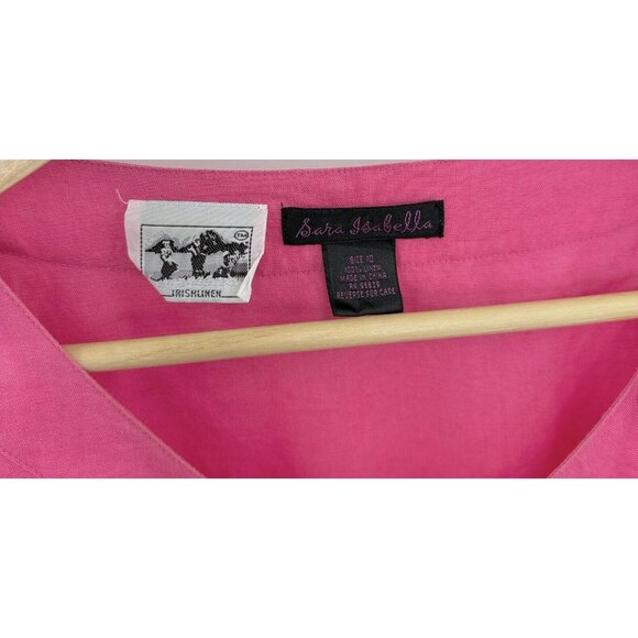 Sara Isabella Bright Pink 100% Irish Linen Embroidered Buttons Tunic Blouse 10 - Picture 6 of 11